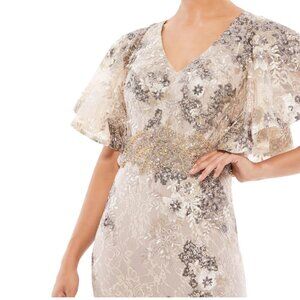 LIKE NEW Mac Duggal Bell Sleeve Floral Embellished Gown SZ 18
